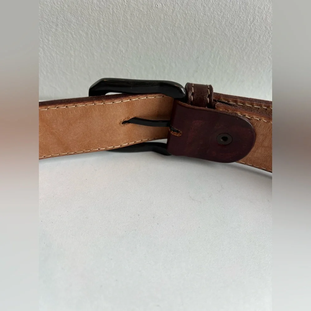 Brown Buffalo Leather Belt Cuero de Búfalo Brass Buckle Size 110 /47.5” x 1-3/8”